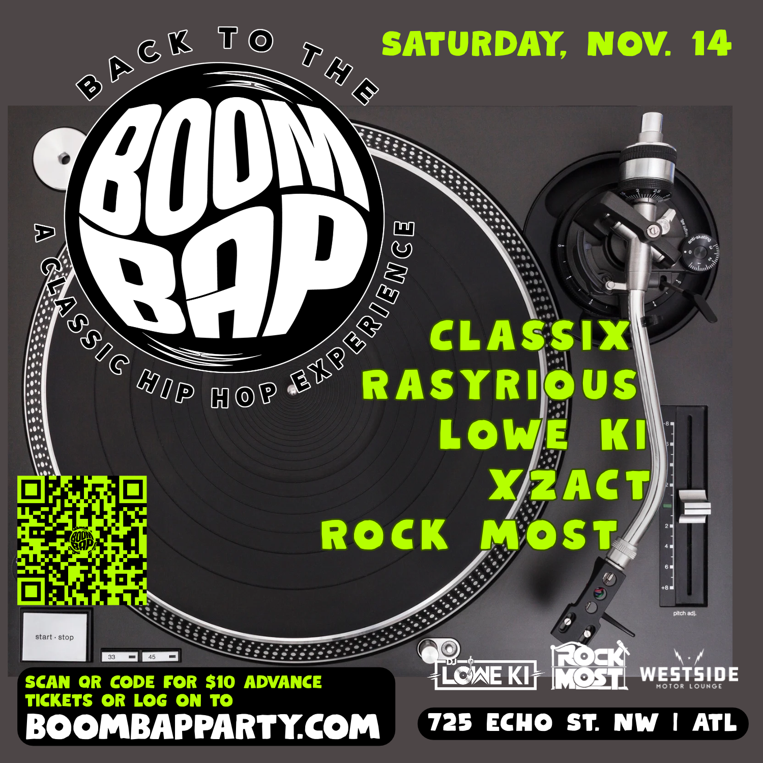 Back To The Boom Bap — Saturday November 14, Westside Motor Lounge, Atlanta
